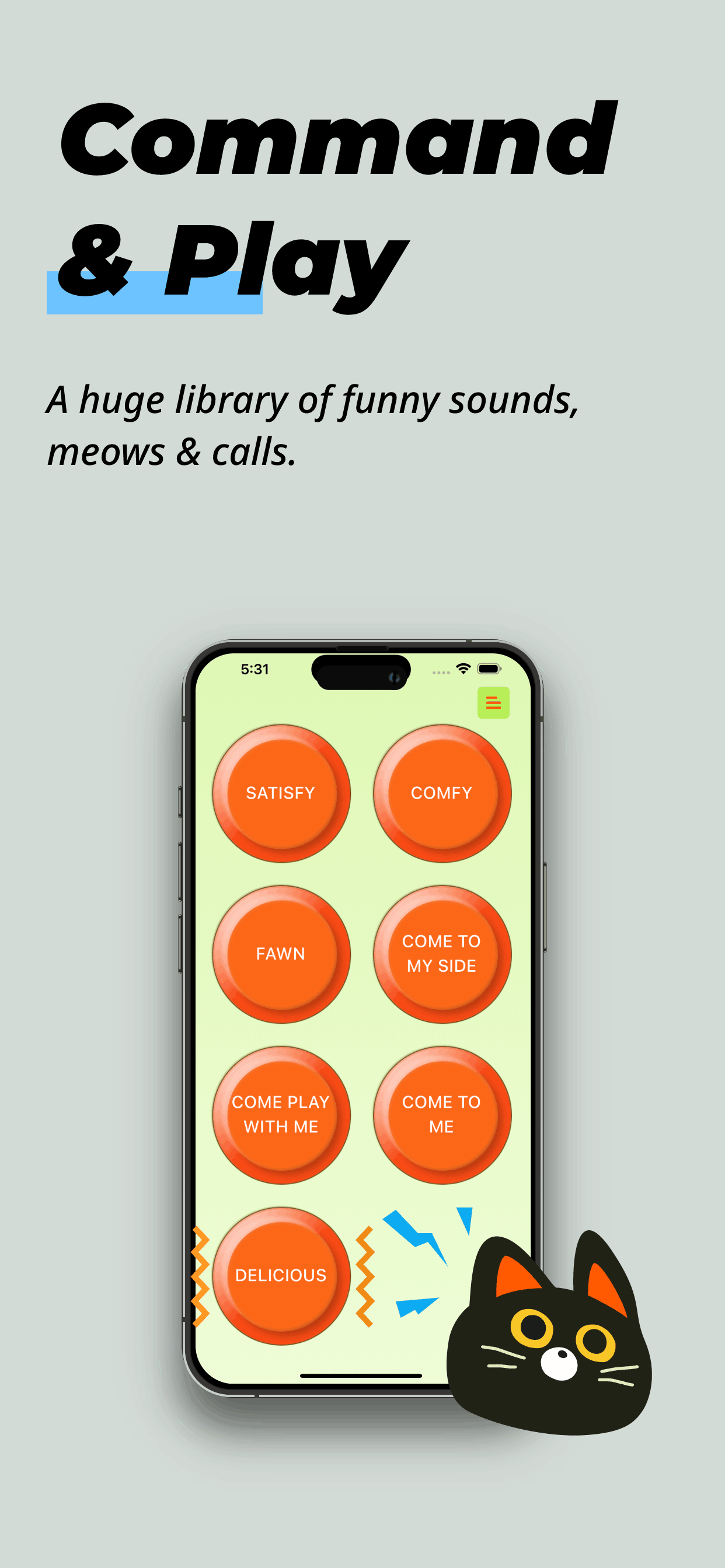 MeowTalkie app screens with cat sounds for talking to your cat
